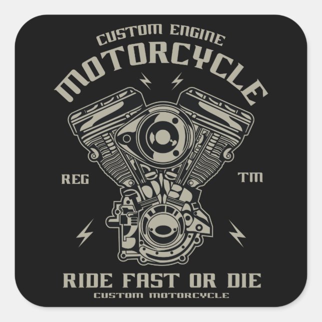Sticker Carré Motorcycle Moteur Personnalisé Circuler Rapidement (Devant)