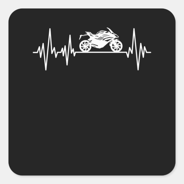 Sticker Carré Motorcycliste Heartbeat Biker Heart Line Pulse (Devant)