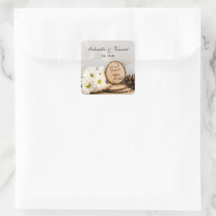 Sticker Carré Mots clés Rustic Woodland Mariage Merci Favoriser