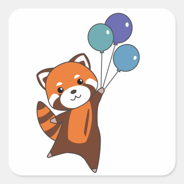 Sticker Carré Mouches Rouges Panda Ballons mignons Animaux Pour  (Devant)