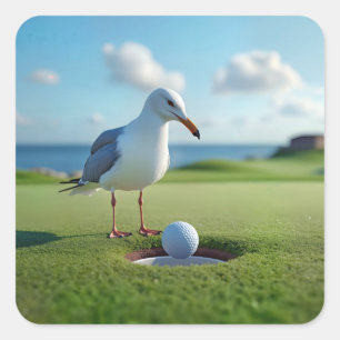 Sticker Carré Mouette avec une balle de golf en un trou