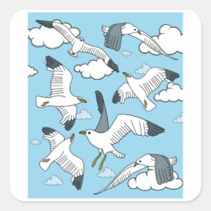 Sticker Carré Mouettes volantes Oiseaux dans la nature