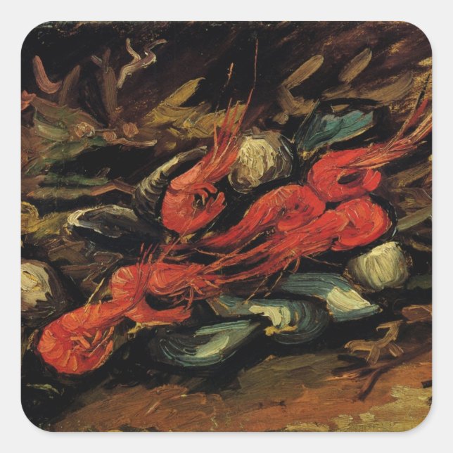 Sticker Carré Moules et crevettes par Vincent van Gogh (Devant)