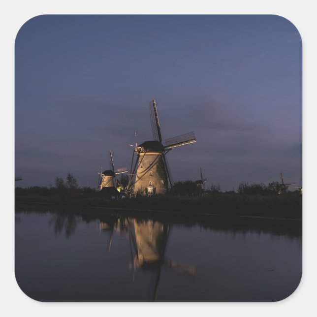 Sticker Carré Moulin à vent éclairé à l'autocollant Blue Hour (Devant)