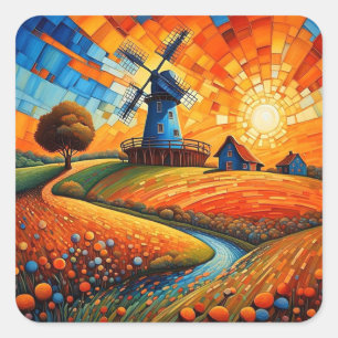 Sticker Carré Moulin au coucher du soleil 5