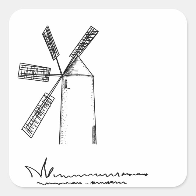 Sticker Carré moulin sur arrière - plan blanc (Devant)