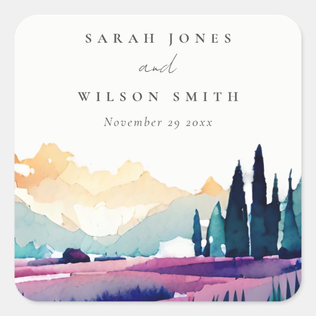 Sticker Carré Mountain Country Lilac Fields Mariage paysager (Devant)