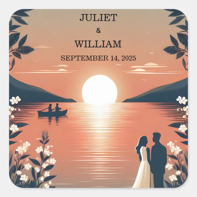 Sticker Carré Mountain Lakeside Forest Outdoor Lake Mariage (Devant)