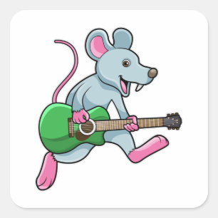 Sticker Carré Mouse at Music with Guitar