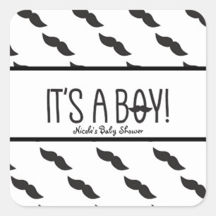 Sticker Carré Moustache C'EST UN GARÇON Faveur de Baby Shower No
