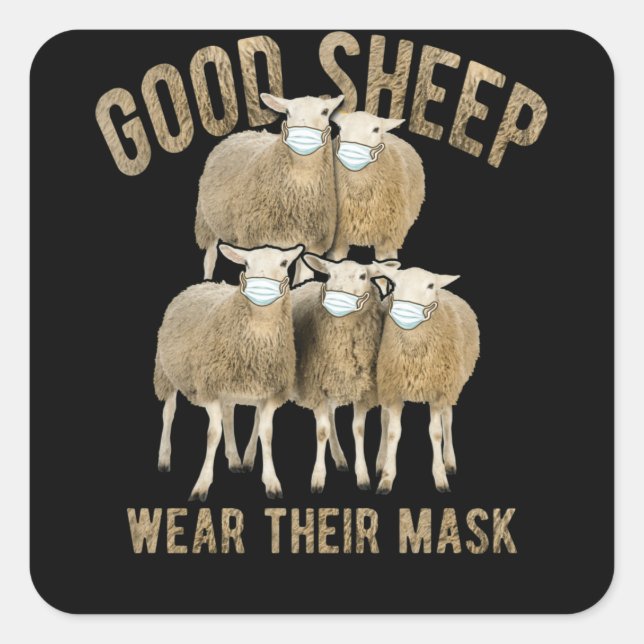 Sticker Carré Mouton doux Bon Mouton Porter leur Masque Animal (Devant)