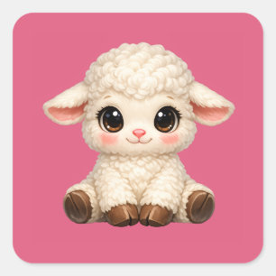 Sticker Carré Mouton mignon heureux avec de grands yeux Animal d