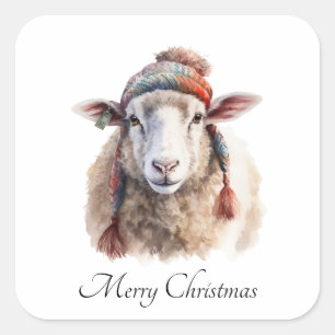 Sticker Carré Moutons de Noël, personnalisable