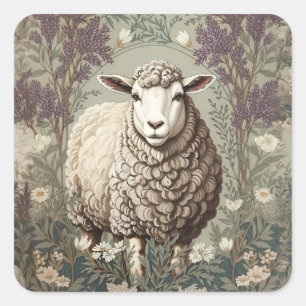 Sticker Carré Moutons Élégants Fond De Fleur De Lavande