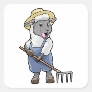 Sticker Carré Moutons fermiers avec gâteau et Casquette