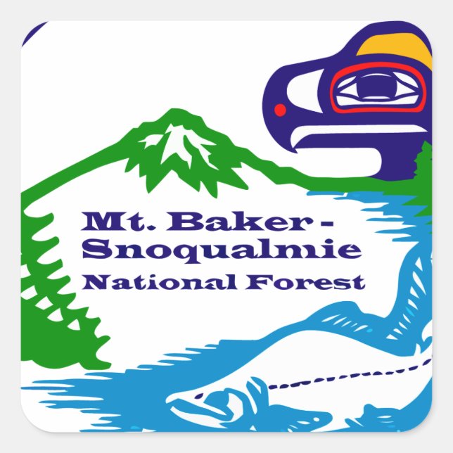 Sticker Carré Mt Baker - Logo de la forêt nationale de Snoqualmi (Devant)