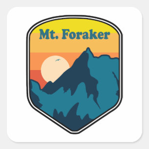 Sticker Carré Mt. Foraker Alaska Lever du soleil