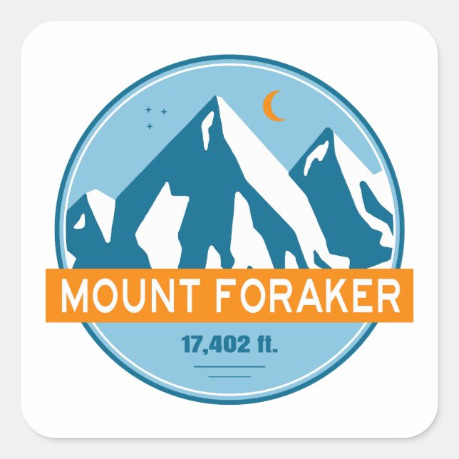 Sticker Carré Mt Foraker Alaska Stars Moon (Devant)
