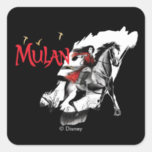 Sticker Carré Mulan Riding Black Vent Aquarelle Art