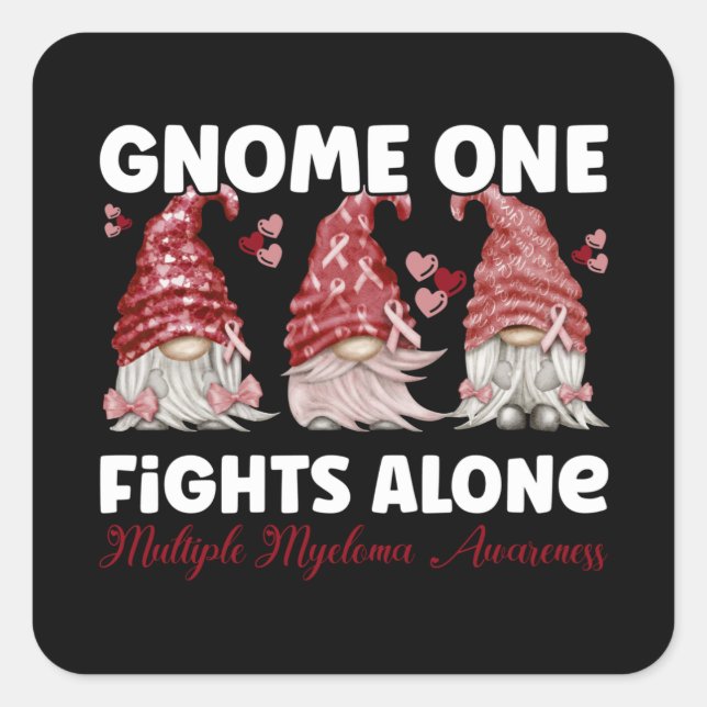 Sticker Carré Multiple Myeloma Cancer Burgundy Ribbon Gnome (Devant)