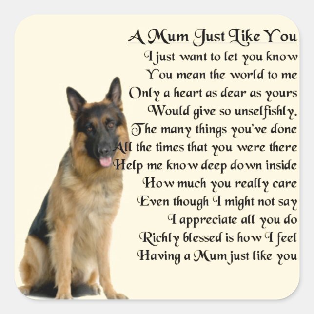 Sticker Carré Mum Poem - Design berger allemand (Devant)