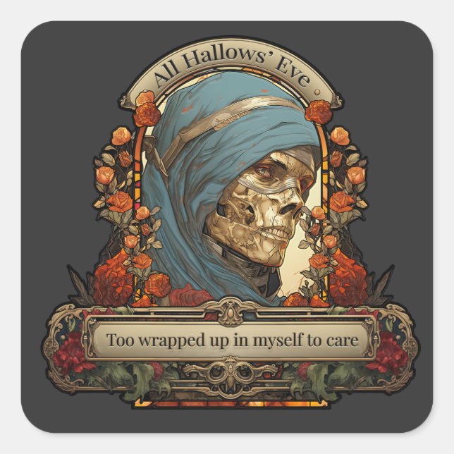 Sticker Carré Mummy Skeleton Drôle Citation Halloween (Devant)
