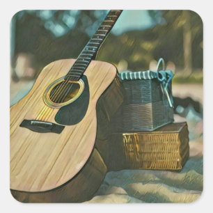 Sticker Carré musicien guitare amoureux cadeau