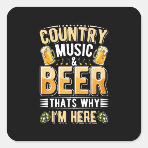 Sticker Carré Musique Country Buveur de Bière Anniversaire de Bo