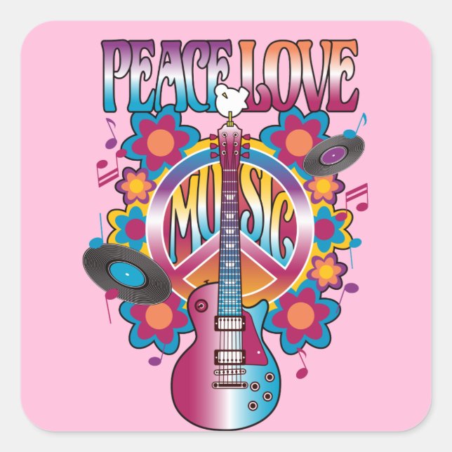 Sticker Carré Musique D'Amour De La Paix (Devant)