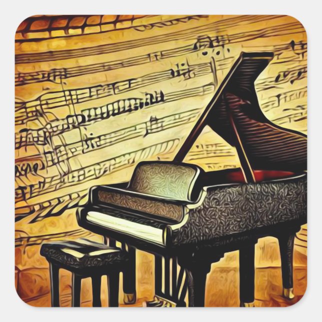 Sticker Carré Musique Surreal Sheet & Grand Piano (Devant)