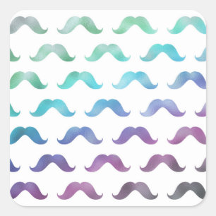 Sticker Carré Mustache arc-en-ciel Faux Foil Métallaches