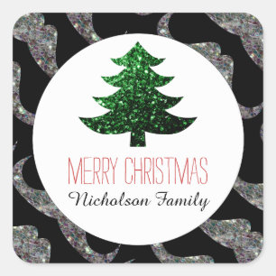 Sticker Carré Mustache Green Christmas tree scintille Drapeau