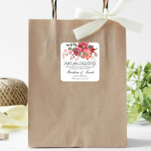 Sticker Carré Musulman de Barokallahu nikah mariage rose rouge