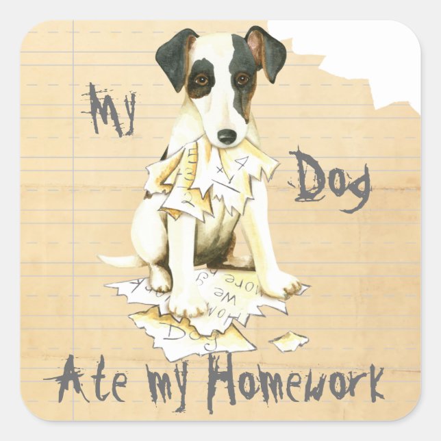 Sticker Carré My Smooth Fox Terrier A Mangé Mes devoirs (Devant)