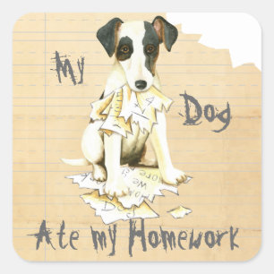 Sticker Carré My Smooth Fox Terrier A Mangé Mes devoirs