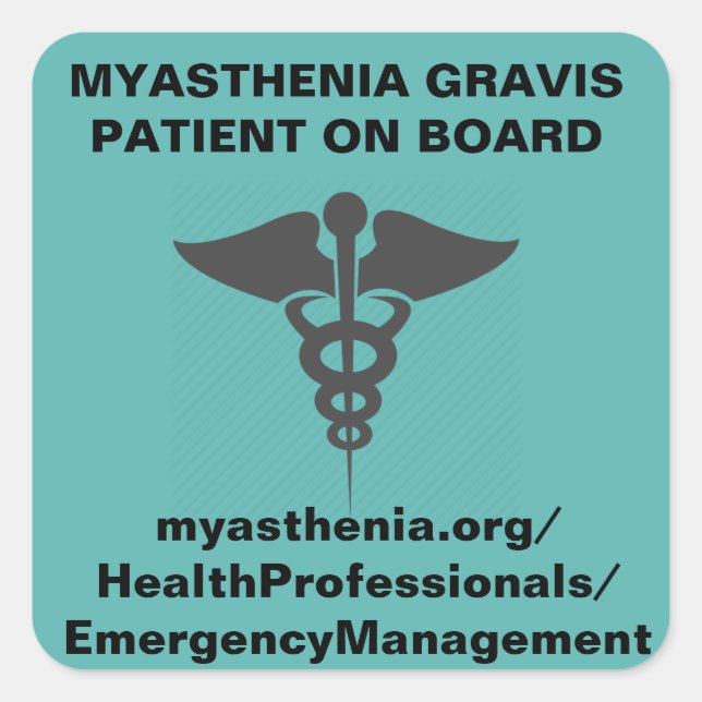 Sticker Carré Myasthenia Gravis * Patient À Bord *Autocollant (Devant)