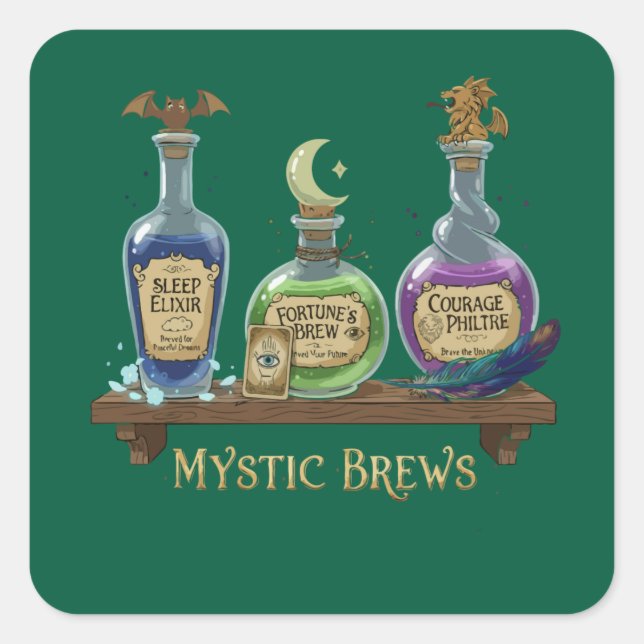 Sticker Carré Mystic Brews | Whimsical Witchy Potions & Elixirs (Devant)