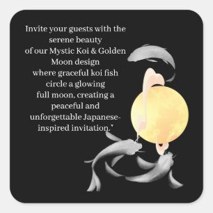 Sticker Carré Mystic Koi & Golden Moon - Elegant japonais Zen Ar