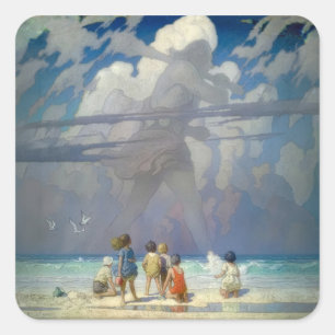 Sticker Carré N.C. Wyeth Le Géant 1923 Illustration Vintage