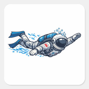 Sticker Carré Nage astronaute