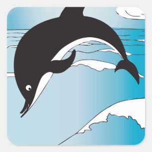 Sticker Carré Nager Avec Les Dauphins