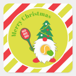 Sticker Carré 🎾 Nain de Noël mignon avec balle de tennis 