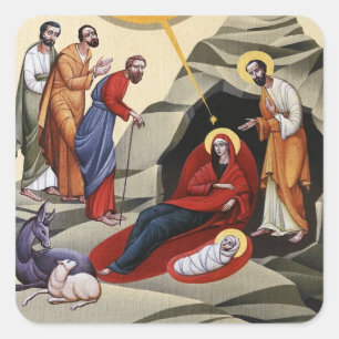 Sticker Carré Naissance du Christ Icône chrétienne orthodoxe