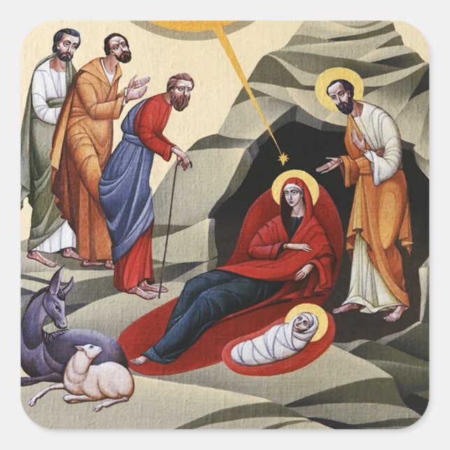 Sticker Carré Naissance du Christ Icône chrétienne orthodoxe (Devant)