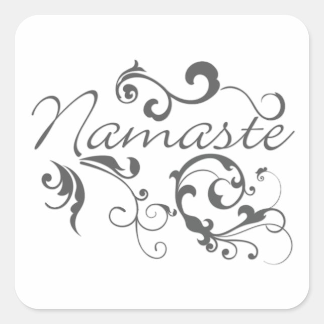 Sticker Carré Namaste dans les tourbillons gris foncé (Devant)