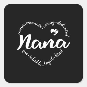 Sticker Carré Nana, grand-mère Nana avec des mots de coeur