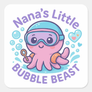 Sticker Carré Nana's Little Bubble Beast mignon Octopus