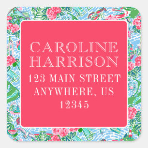 Sticker Carré Nantucket Preppy Palm Beach Imprimer Retour Adress
