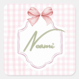 Sticker Carré Naomi Baby Girl Nursery Bow&En vichy personnalisée