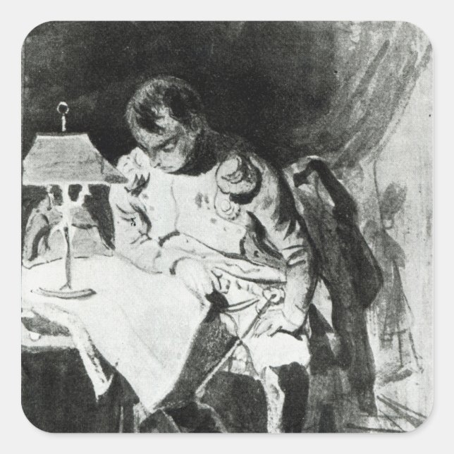 Sticker Carré Napoléon étudiant ses cartes par lamplight, vers 1 (Devant)